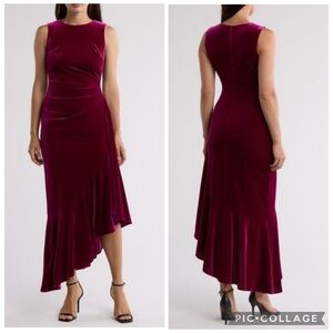 Eliza J‎ Asymmetrical Velvet Midi Dress Fuchsia 6